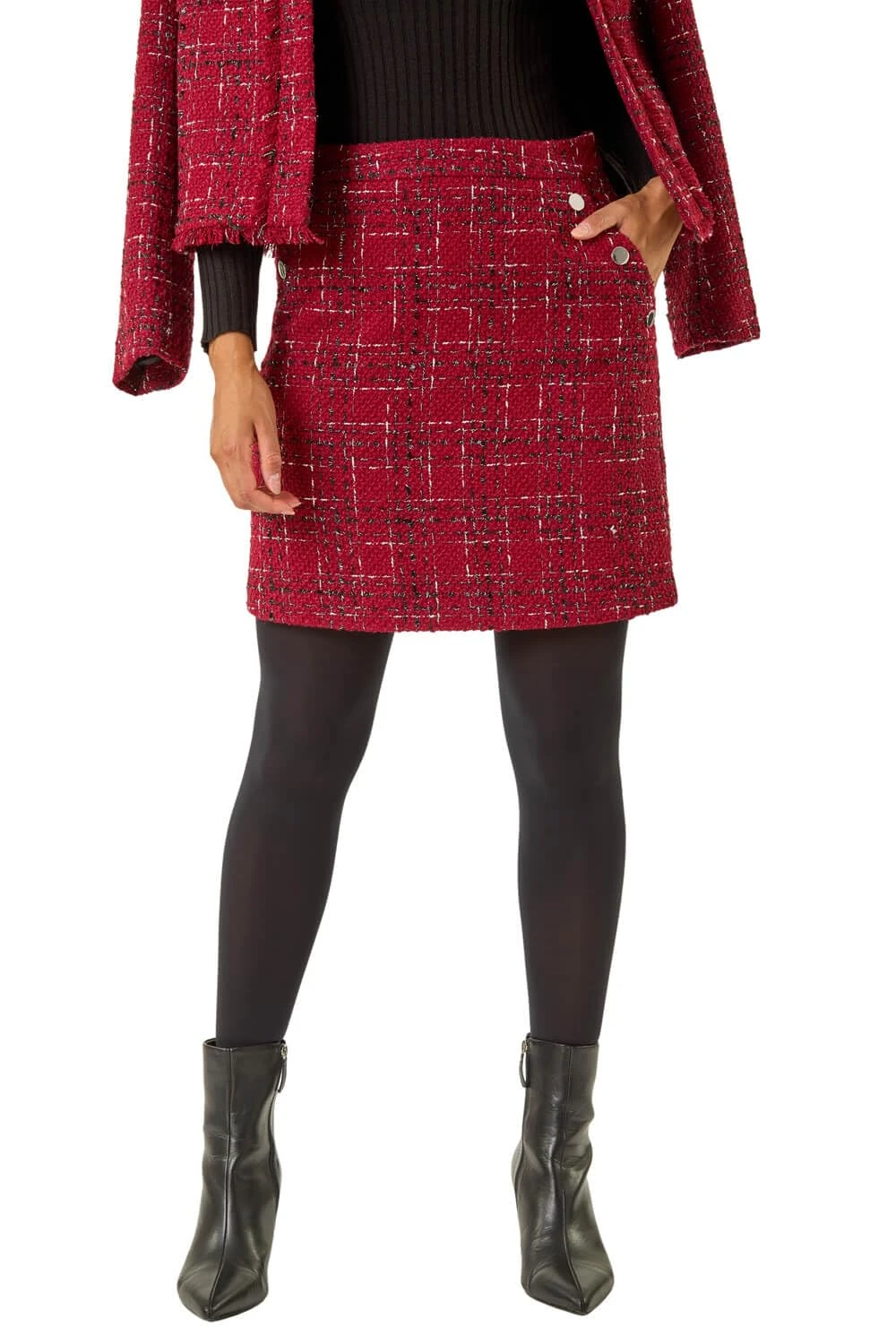 Roman Originals Short Skirt for Women UK Ladies Brushed Lined Stretch A-Line Winter Autumn Smart Casual Mini Fitted Bodycon Jersey Pull On Elasticated Waist Work Party - Wine - Size 10