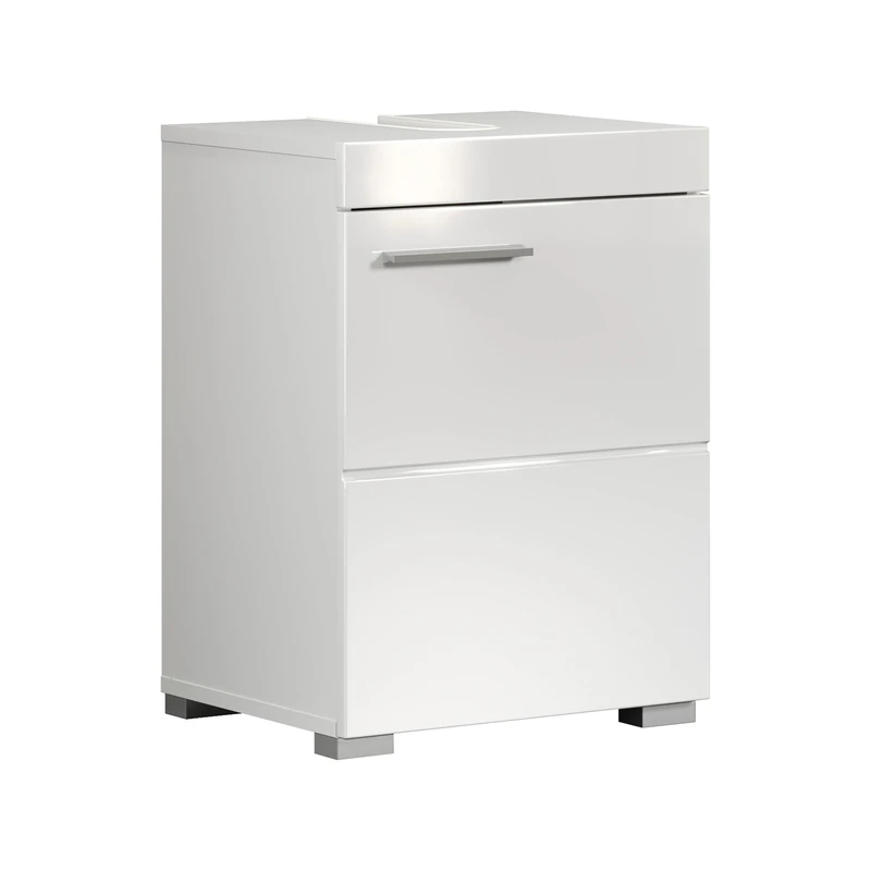trendteam smart living Amanda - Vanity Unit - White/White High Gloss - 1 Door, 1 Shelf - 40 x 56 x 34 cm (W x H x D) - Scratch Resistant & Easy to Clean - Image 1