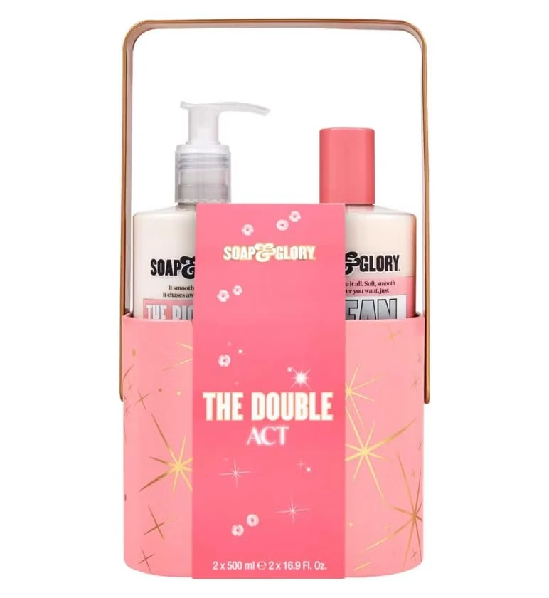The Double Act Body Wash and Lotion Gift Set, Original Pink Scent, 2 x 500ml, Full Size Soap Glory