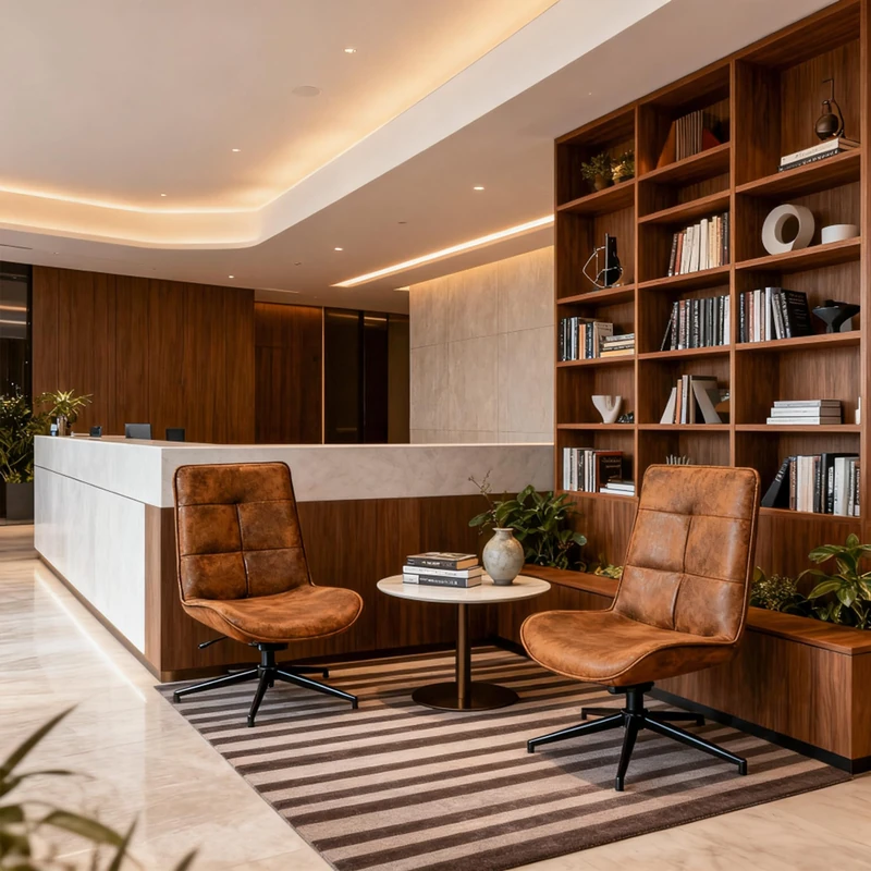 MEUBLE COSY Reception Chair with High Backrest for Guest Waiting, Swivel Visitor Armchair in Soft Suede with Sturdy Black Metal Base, Brown