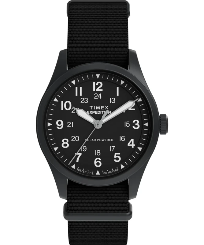 Timex Men's Expedition Field Post Solar 36 mm Quartz Watch - Black Eco-Conscious Fabric Strap with Black Dial and Sapphire Crystal TW2Y31900