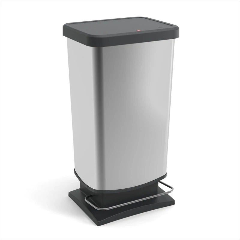 Rotho PASO Bin with Lid 40 L, Sturdy Metal Foot Pedal Plastic, Silver, 35.3 x 29.5 x 67.6 cm (L x W x H) - Image 1