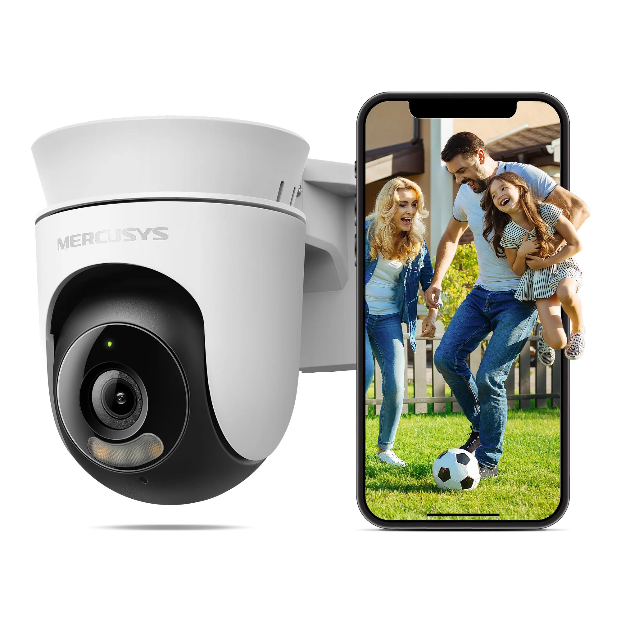 MERCUSYS MC510 2K 3MP Pan/Tilt Security Outdoor Camera, Smart Motion & Person Tracking, Color Night Vision, IP65 Weatherproof WiFi Camera, Two-Way Audio, Cloud/Local microSD Storage, No Monthly Fee
