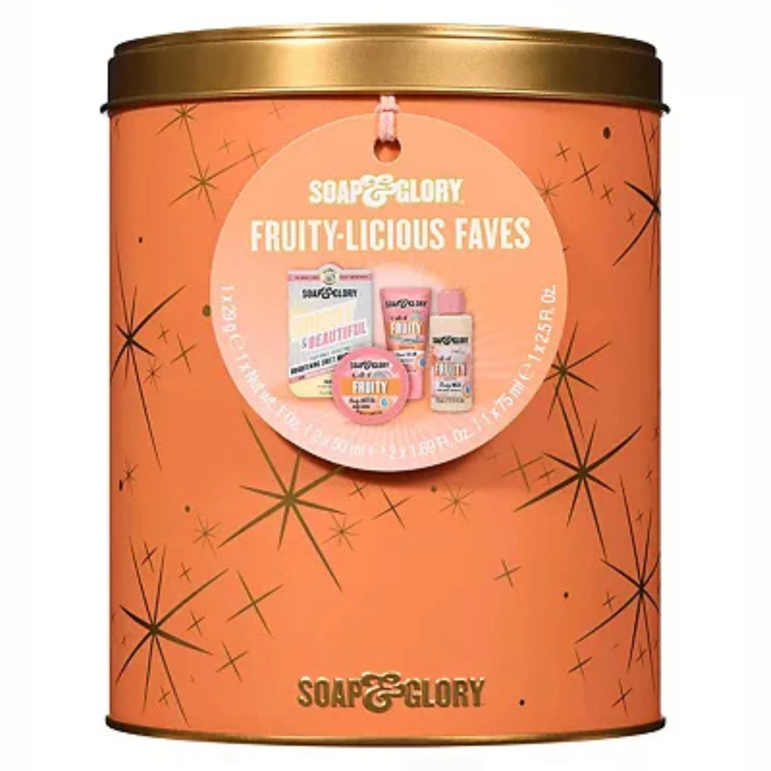 Ark Future Soap & Glory Fruity-Licious Faves 4 Piece Christmas Gift Set – Tropical Body Wash, Body Butter, Hand Cream & Brightening Sheet Face Mask