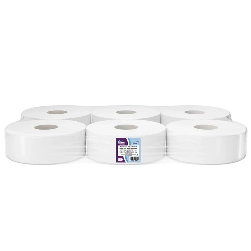 Pristine Maxi Jumbo White Toilet Tissue, 2-Ply, 60mm Core, 400m Length, Soft to Touch 100 Percent Recycled Pulp Tissue, CHSA and FSC Accredited, UK Made (Case of 6 Rolls)