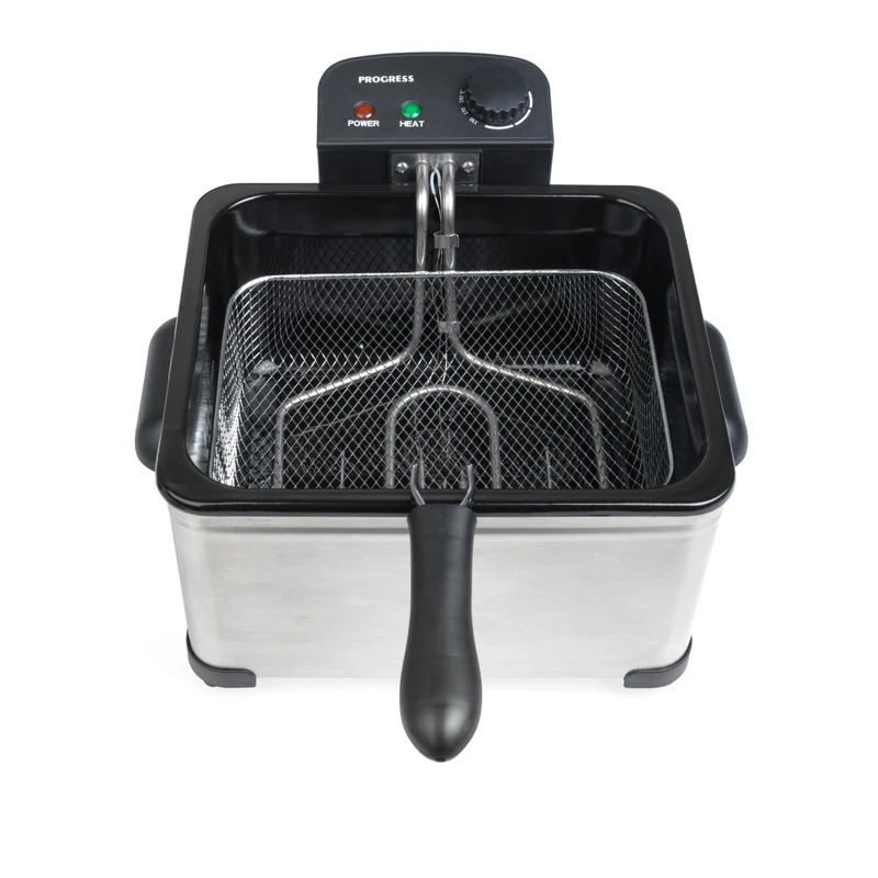 Progress 5L Deep Fat Fryer - 2 x 2.5L, Non-Stick Removable Basket and Lid, Easy Clean, 150-190°C, Viewing Window, Adjustable Temperature Control, Power/Ready Light, Cool-Touch Handle, Anti-Slip, 2000W