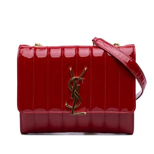 Yves Saint Laurent Pre-Loved Matelasse Patent Monogram Vicky Chain Wallet Handbag