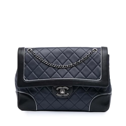 Chanel Pre-Loved Paris-Salzburg Jumbo Bicolor Quilted Lambskin Tyrolean Flap Crossbody Bag