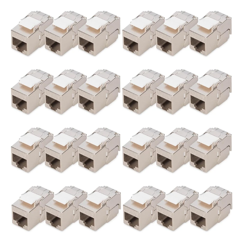 DIGITUS Keystone Module Cat-6A Shielded – 24 pieces – Compact version – RJ45 socket – 500 MHz 10GBase-T – AWG 26-22 – Design-compatible – With cable ties – Tool-free installation