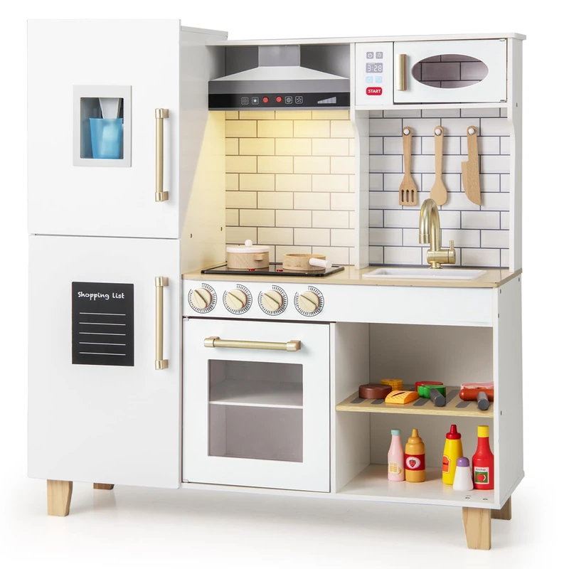 GYMAX Kids Play Kitchen, Children Toy Kitchen (White)