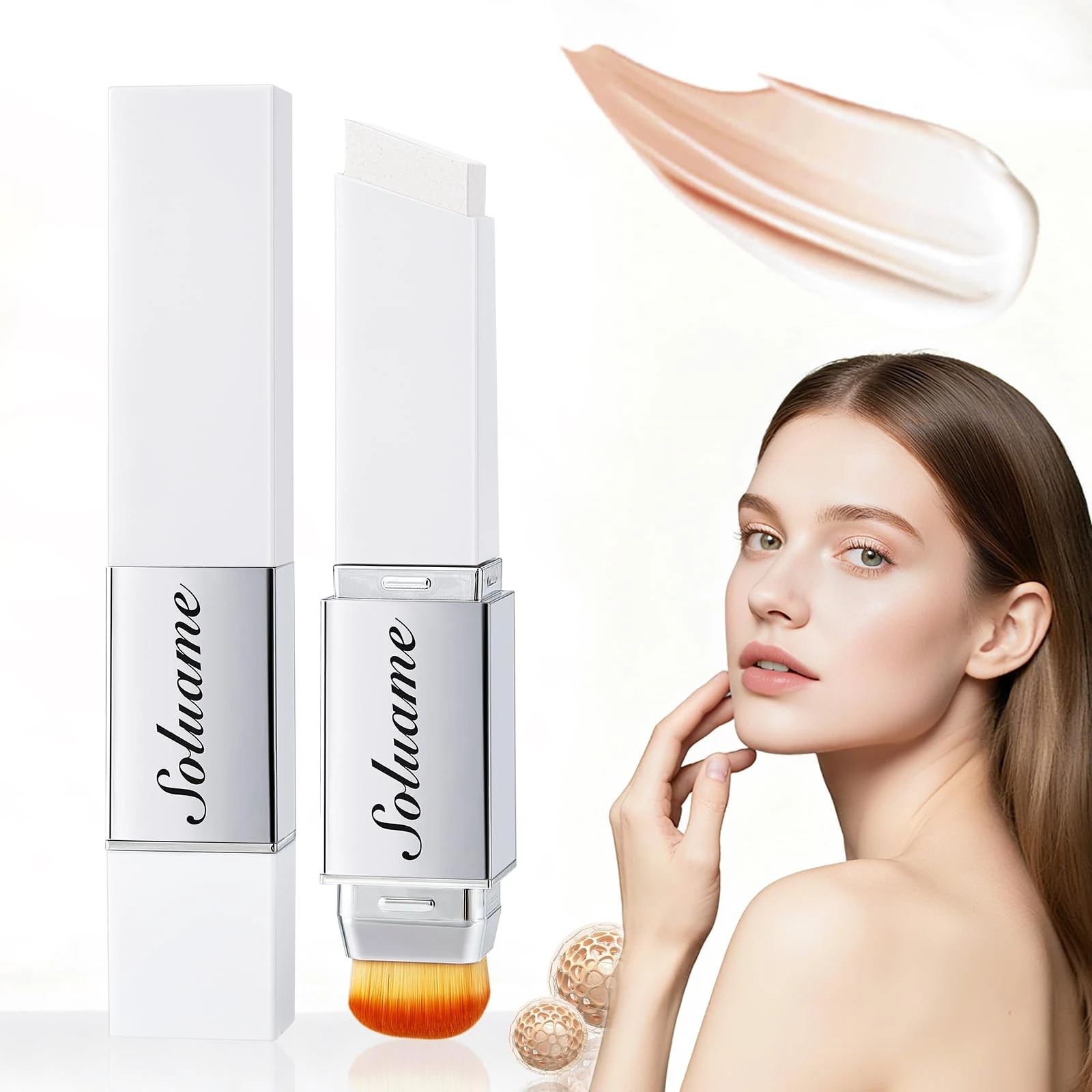 Colour Changing Foundation Stick, Dual-Ended Full Coverage Foundation with Ultra-Fine Bristle Brush, Create a Charming Makeup Look, Suitable for All Skin Types 02# Natural 13g