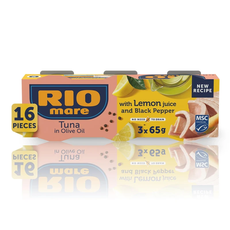 Rio Mare Tuna in Olive Oil with Lemon and Pepper, 48 x 65g, Prime Quality Tinned Fish, Italy's Canned Tuna, Sustainably sourced