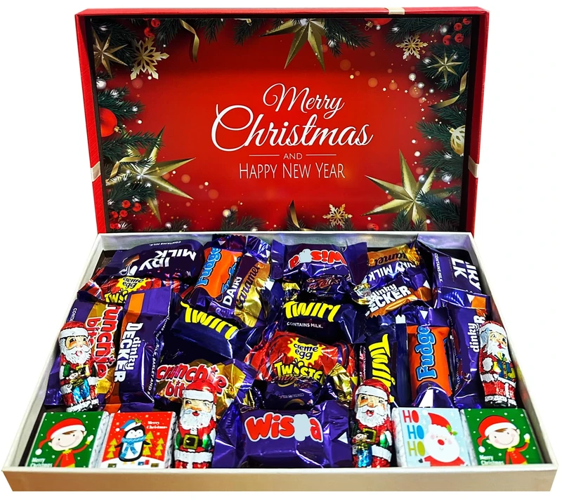 Merry Christmas Chocolate gift box Happy Xmas Assorted mini Hero Chocolates with Santa & Chocolate Neapolitans – Seasonal Holiday treat box