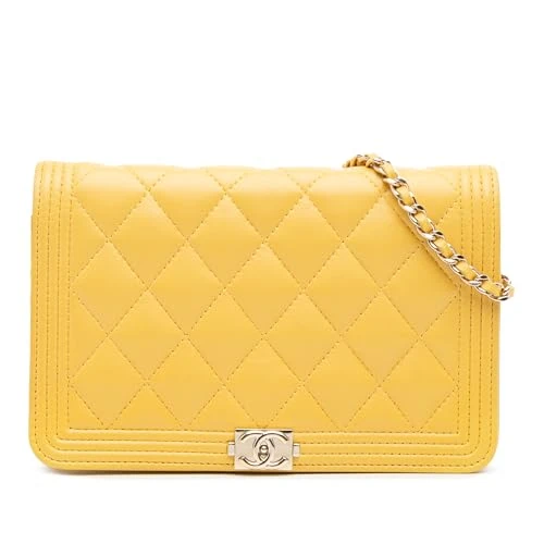 Chanel Pre-Loved Quilted Lambskin Boy Wallet On Chain Handbag Crossbody Bag