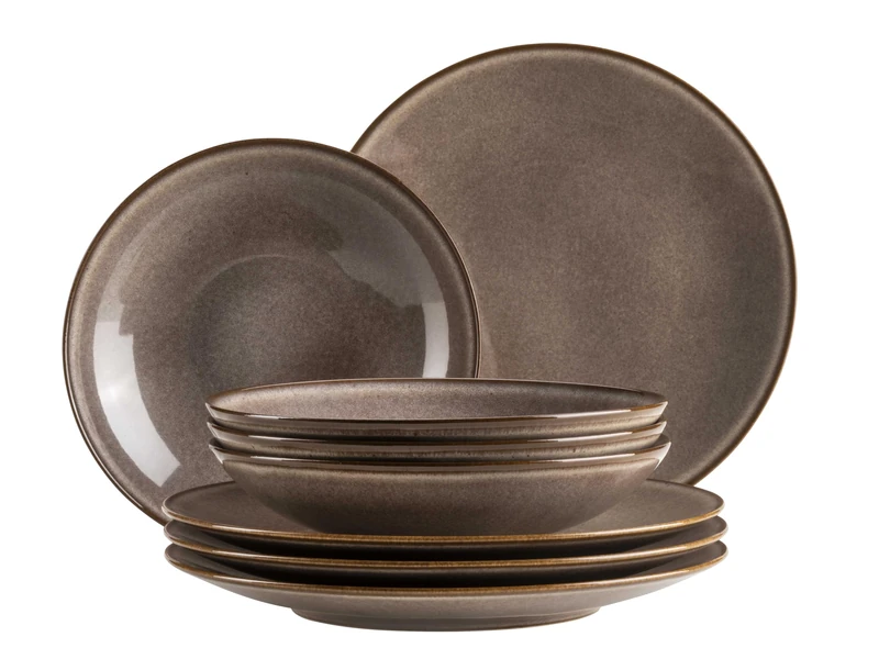 Mäser Smokys Series Tableware Set for 4 People, 8-Piece Dinner Service in Scandi Look, Stoneware, Brown - Image 1
