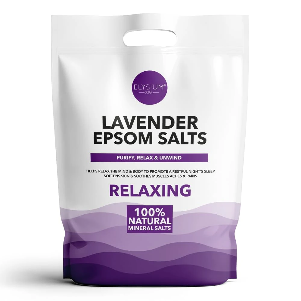 Elysium Spa Lavender Epsom Salts - 100% Natural Mineral Salts | Soothing & Relaxing Soak, Softens Skin & Soothes Muscle Aches & Pains (2Kg)