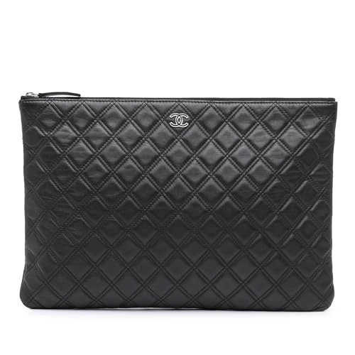 Chanel Pre-Loved Large Quilted Lambskin Double Stitch O Case Clutch
