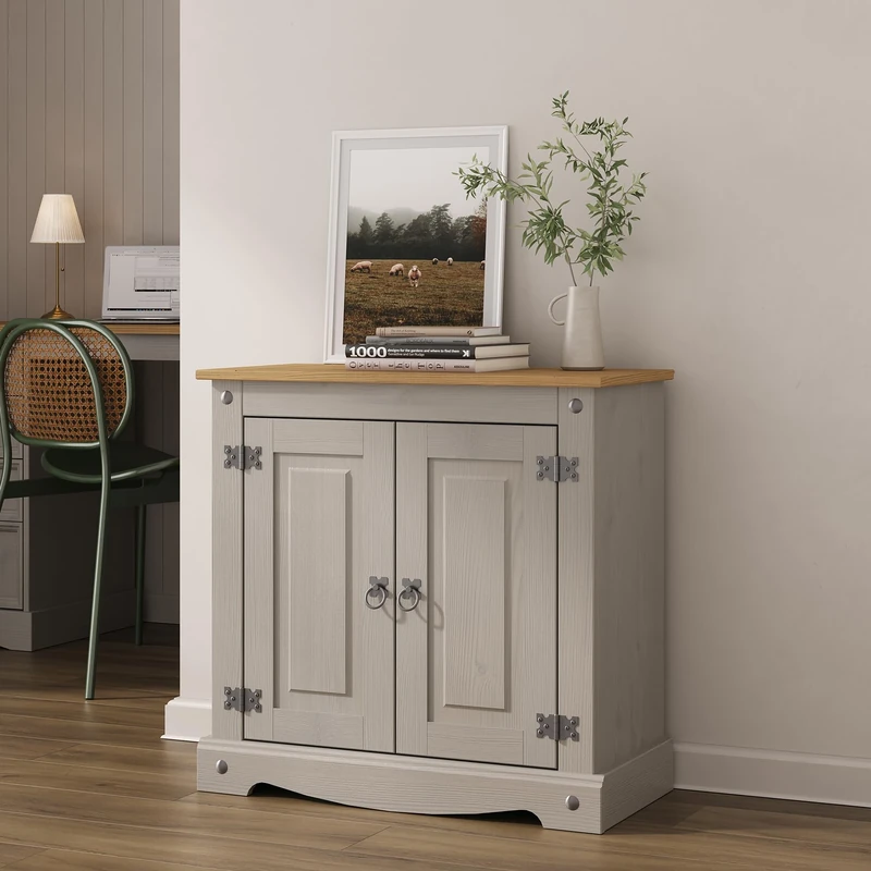 Corona Sideboard 2 Door Cupboard Grey Mexican Solid Pine Wood