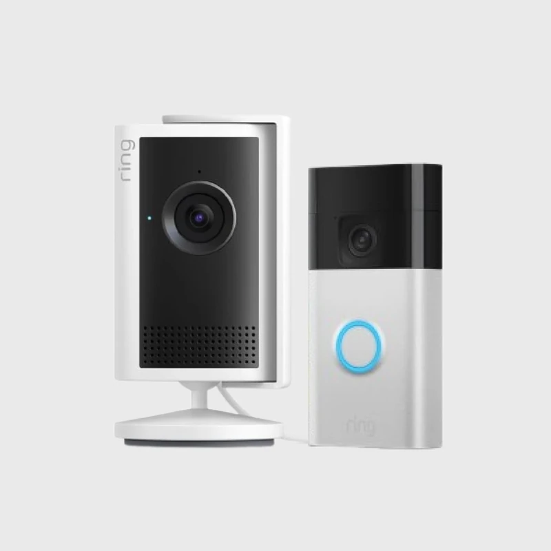 Ring Indoor Camera Plus (newest gen) with Battery Video Doorbell (Satin Nickel) | Plug-In Security Camera | Retinal 2K, up to 4x Enhanced Zoom, Low-Light Sight, DIY Install | 30-day free trial of Ring Home Plan
