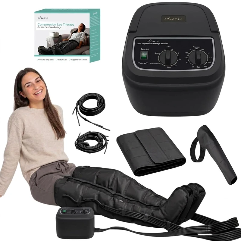 Edicare, Home Pressotherapy for Tired Legs and Feet, 6 Valves, Promotes Better Circulation, Lymphatic Drainage, Easy Use, Professional Efficacy (Complete Kit - Black)