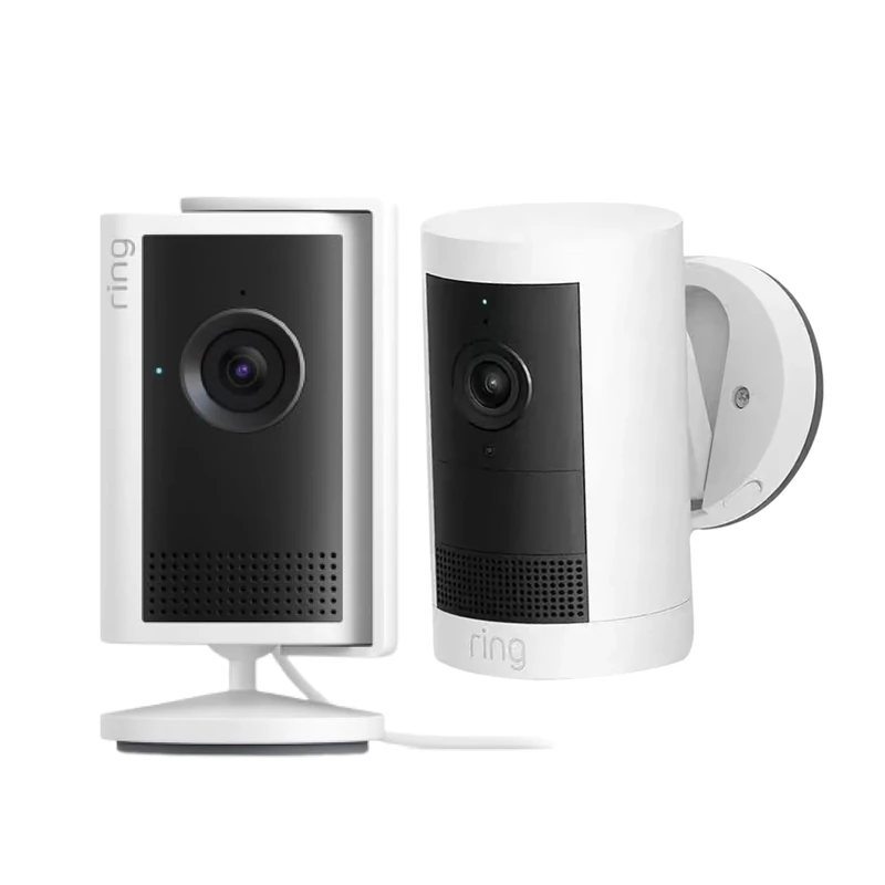 Ring Indoor Camera Plus with Outdoor Camera Plus, White | Plug-In Security Camera | Retinal 2K, up to 4x Enhanced Zoom, Low-Light Sight, DIY Install | 30-day free trial of Ring Subscription Plan