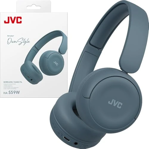 JVC Wireless Headphones with 50H Battery Life, Soft Cushions, Foldable Design, Bluetooth 5.3, Multipoint Connection, App EQ, Built-in Mic – Retro Blue - HAS59WA