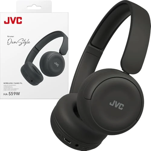 JVC Wireless Headphones with 50H Battery Life, Soft Cushions, Foldable Design, Bluetooth 5.3, Multipoint Connection, App EQ, Built-in Mic – Matte Black - HAS59WB