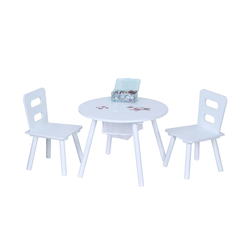 Relaxdays children's seating set, kids' table with 2 chairs, storage space, for boys and girls, kids' corner, MDF, white - Image 1