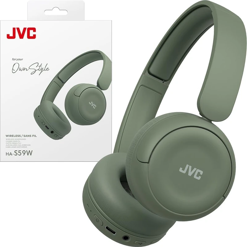 JVC Wireless Headphones with 50H Battery Life, Soft Cushions, Foldable Design, Bluetooth 5.3, Multipoint Connection, App EQ, Built-in Mic – Matte Green - HAS59WG