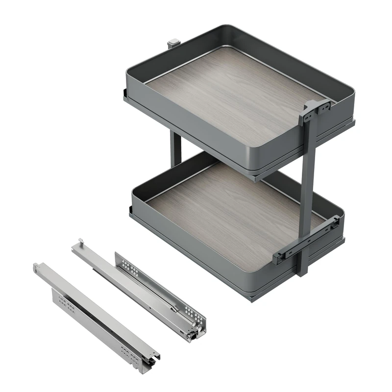 Emuca - Harmony pull-out trolley with soft close, Module width 400mm x height 700mm, Steel and Wood, Anthracite grey