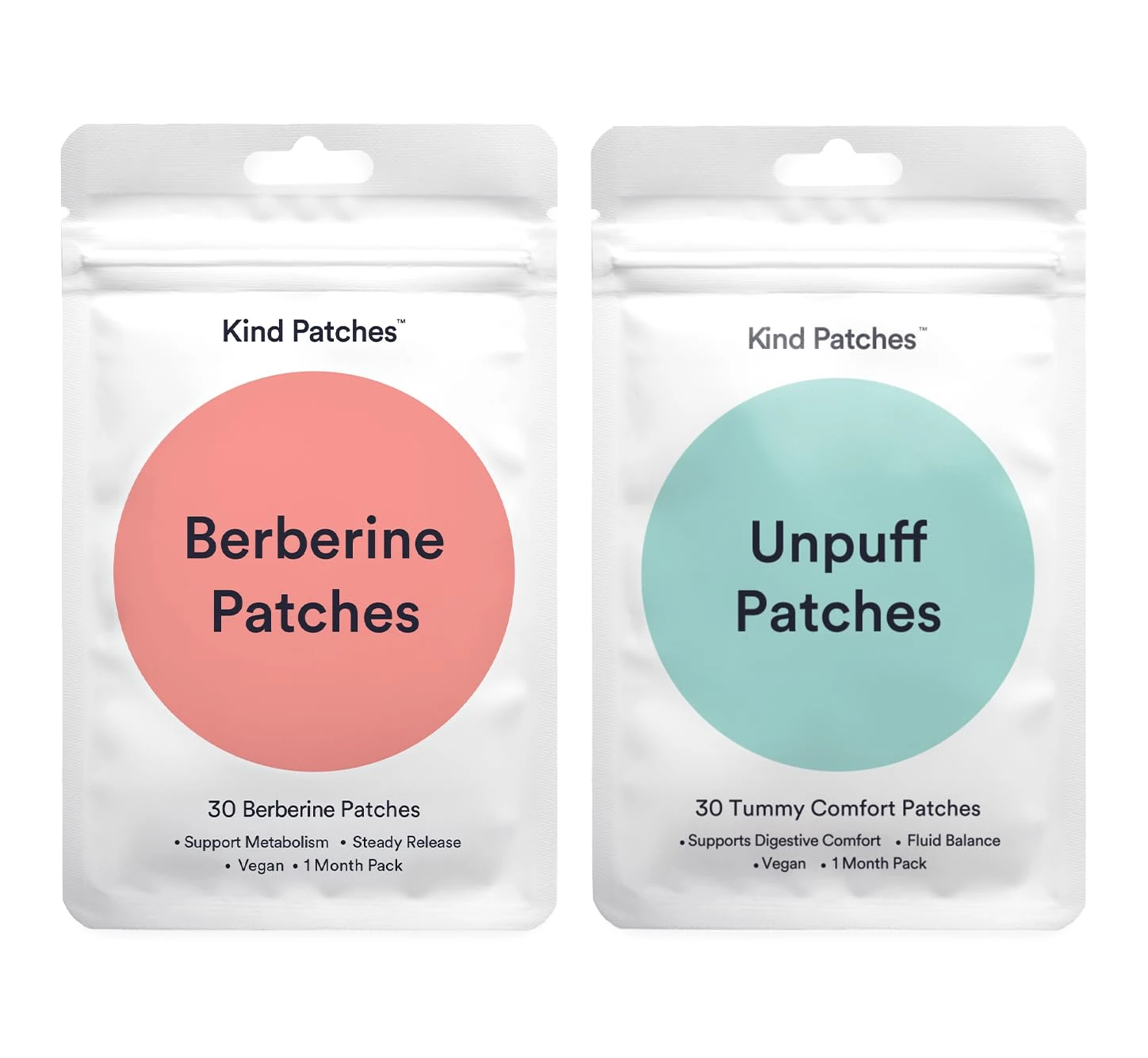 Kind Patches | Berberine & Unpuff Patches | Cleanse Bundle | Digestive Comfort for Balanced Lifestyle | Berberine, Vitamin B, Dandelion, Ginger | 60 Patches, 1 Month Supply