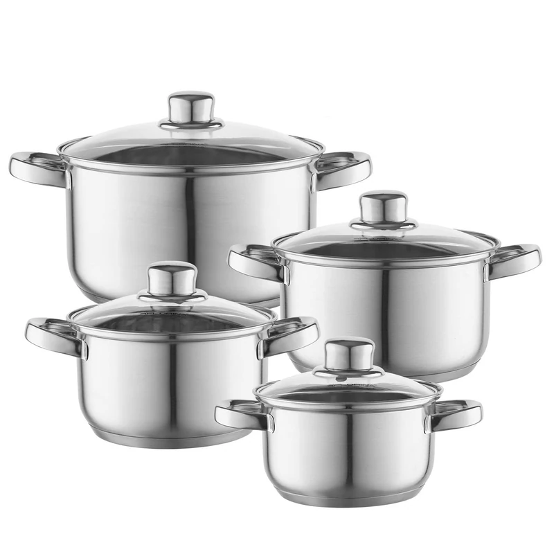 Florina Lumio 9-Piece Saucepan Set Made of High-Quality Stainless Steel, Cooking Pots with Lid and Saucepan, Measuring Cup, Pouring, Dishwasher Safe, Ideal for Induction Hobs, Gas Hobs, Electric Hobs