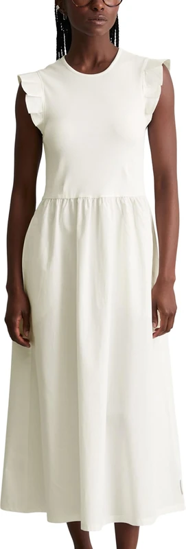 Marc OߴPolo Denim Women's Midi Dress with Flounce Sleeves Round Neck