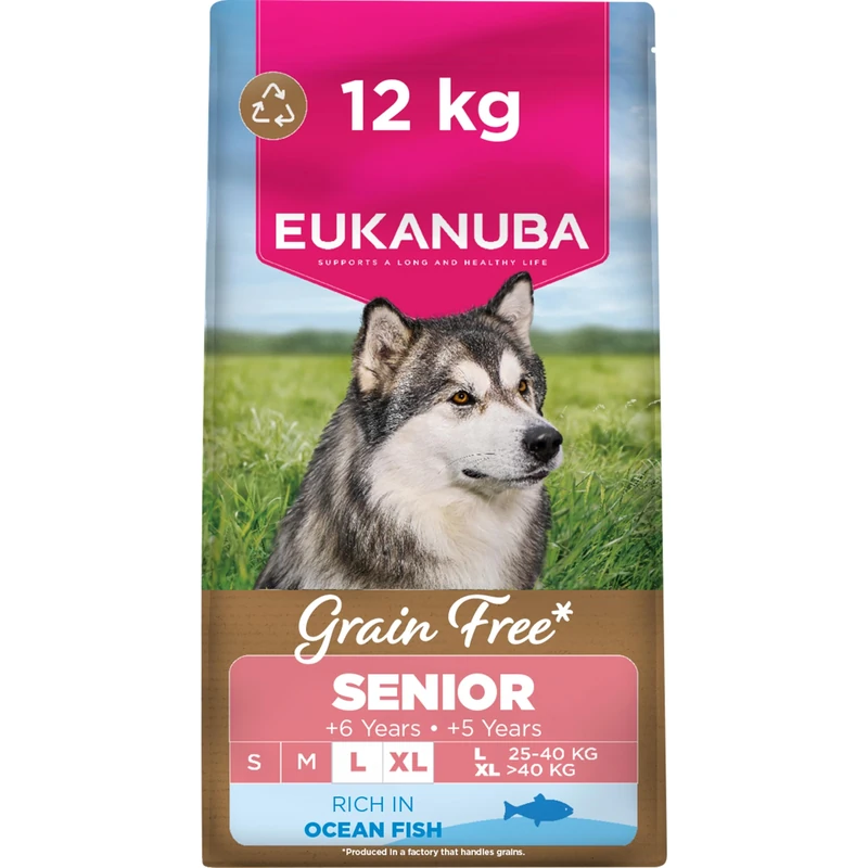 Eukanuba Grain Free Ocean Fish - Complete Dry Dog Food - For Senior Large & Giant Breed Dogs 12KG