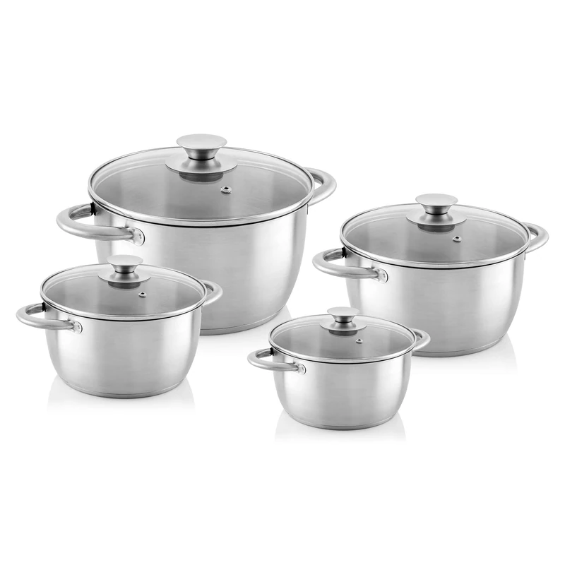 Florina LUMIO Set of 7 High Quality Stainless Steel Saucepans I Saucepans with Lid and Frying Pan with Handle I Measuring Cup Pouring Spout | I Dishwasher Safe | Ideal for Induction, Gas and Electric