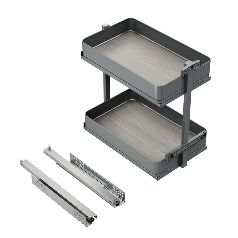 Emuca - Harmony pull-out trolley with soft close, Module width 300mm x height 700mm, Steel and Wood, Anthracite grey