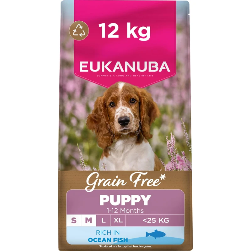 Eukanuba Grain Free Ocean Fish - Complete Dry Puppy Food - For Small & Medium Breed Dogs 12KG