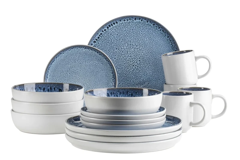 MÄSER Malea Series 16-Piece Crockery Set for 4 People in Vintage Look Blue with Dark Speckles Stoneware