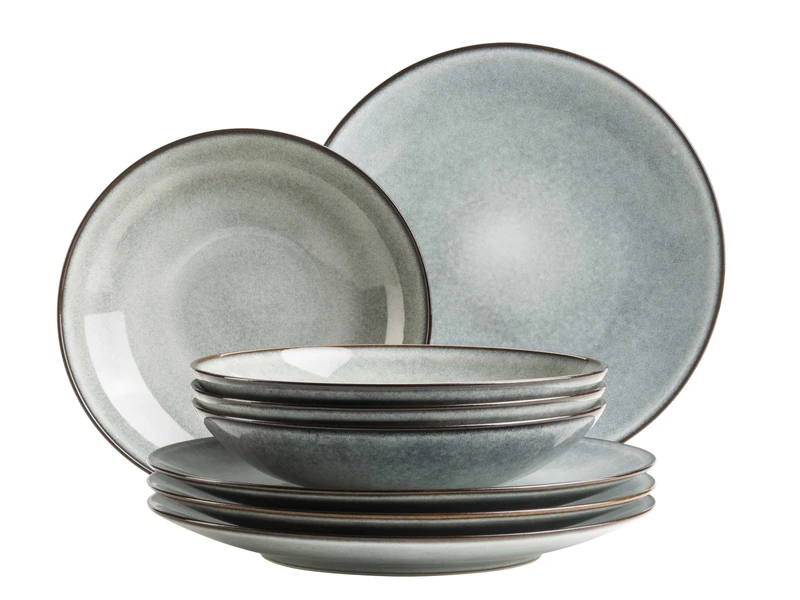 Mäser Smokys Series Tableware Set for 4 People, 8-Piece Dinner Service in Scandi Look, Stoneware, Green - Image 1