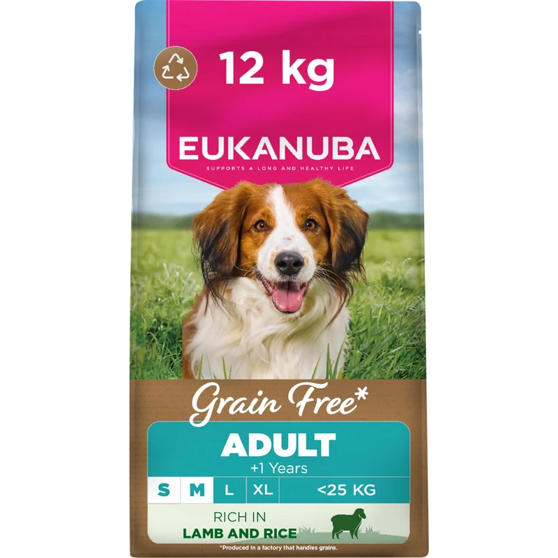 Eukanuba Grain Free Lamb - Complete Dry Dog Food - For Adult Small & Medium Breed Dogs 12KG
