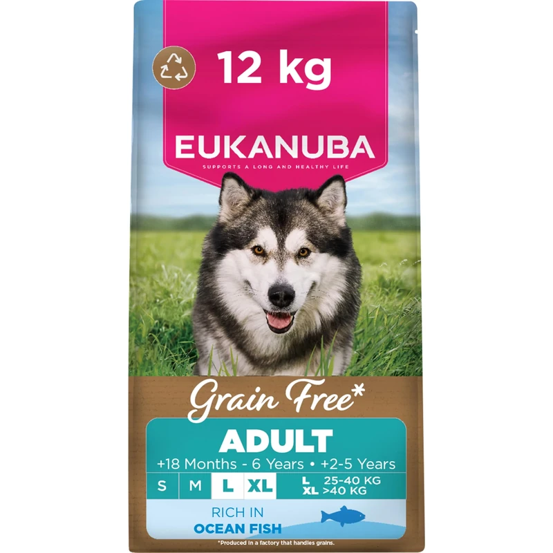 Eukanuba Grain Free Ocean Fish - Complete Dry Dog Food - For Adult Large & Giant Breed Dogs 12KG