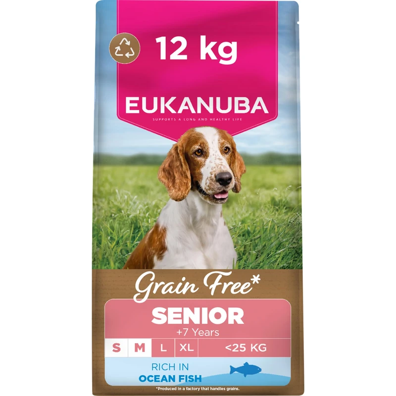Eukanuba Grain Free Ocean Fish - Complete Dry Dog Food - For Senior Small & Medium Breed Dogs 12KG