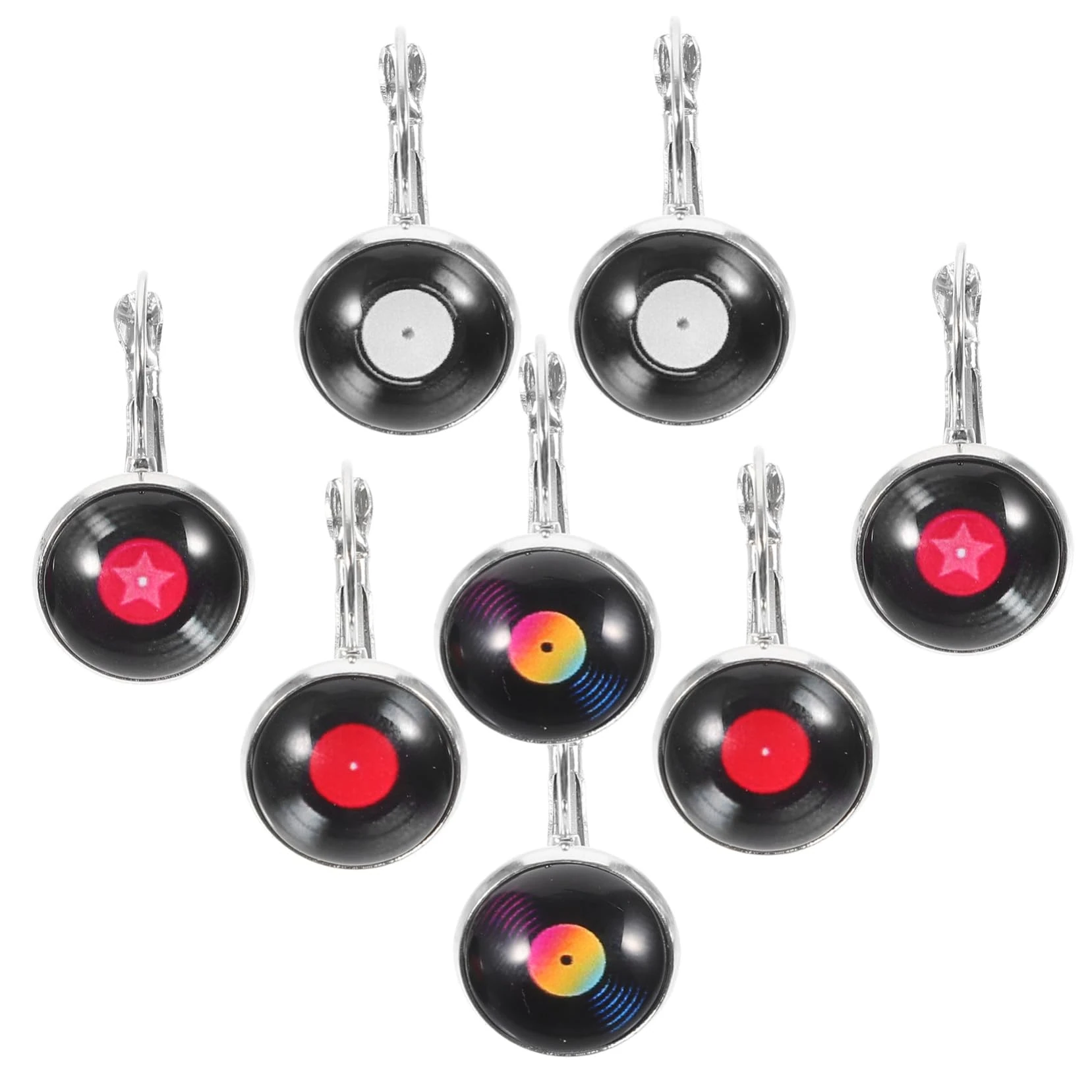 Healeved 4 Pairs Vinyl Record Dangle Earrings for Women Retro Punk Party Jewelry Lightweight Zinc Alloy Fashionable Accessories