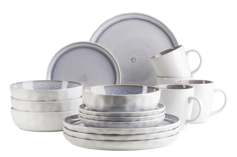 MÄSER Elea Series 16-Piece Crockery Set for 4 People in Vintage Look Lilac Stoneware