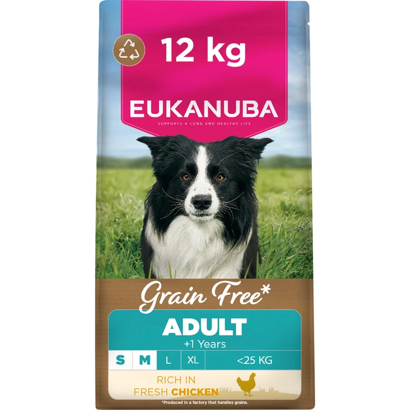 Eukanuba Grain Free Fresh Chicken - Complete Dry Dog Food - For Adult Small & Medium Breed Dogs 12KG