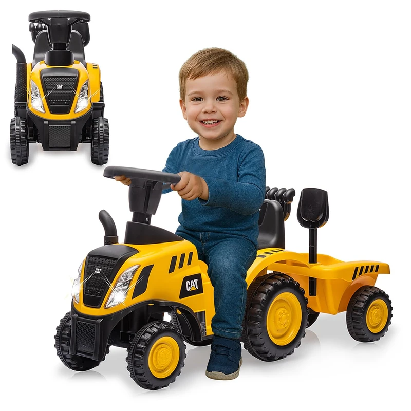 JAMARA 464046 Ride-On Caterpillar Tractor with Trailer, Car for Children from 12 Months, Ride-On Car Girls Boys, Gift for Children, Tilt Protection, Towing Hitch, Light