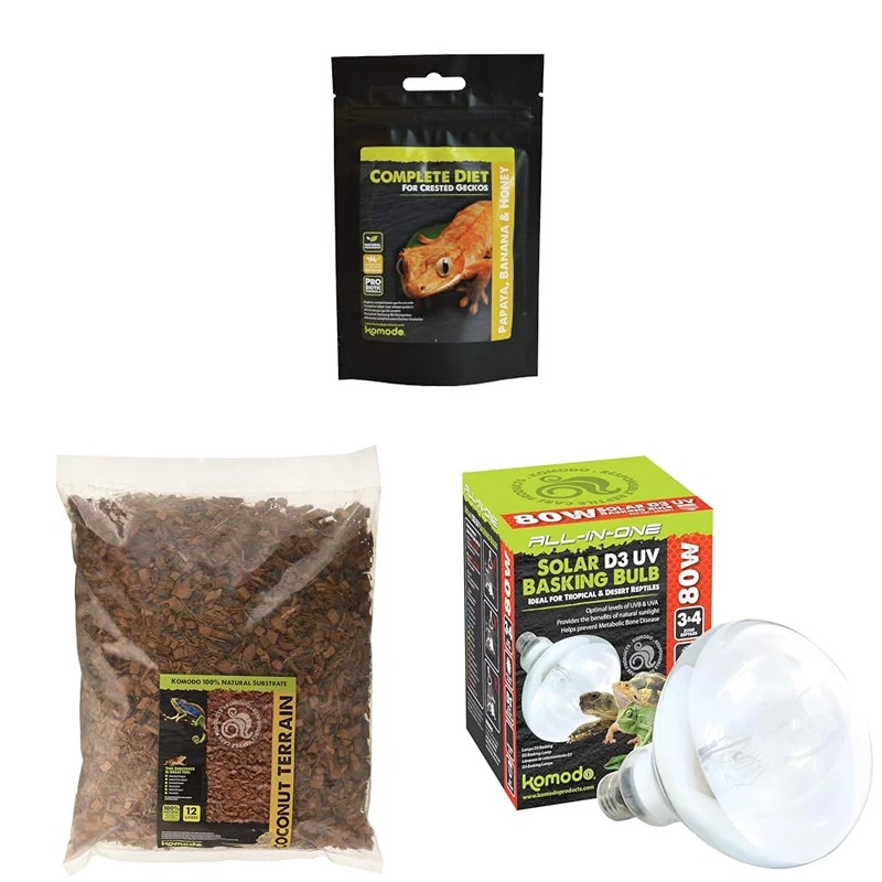 Komodo Crested Gecko Diet 60g + Coconut Terrain 12L + Solar D3 UV 80W