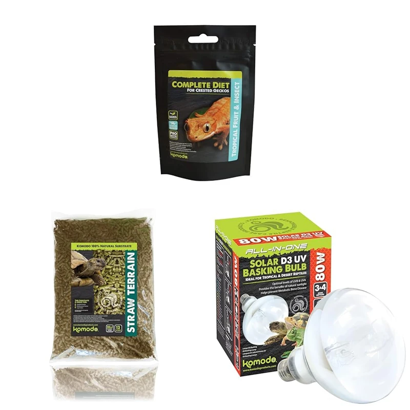 Komodo Crested Gecko Complete Diet 60g + Straw Terrain 12L + Solar D3 UV Basking 80W
