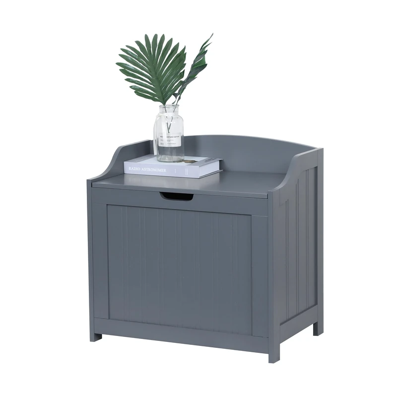 Relaxdays storage chest, 80 L, for laundry, bedding & toys, bathroom, lid, MDF, grey, Fibreboard, 53 x 56 x 36 cm