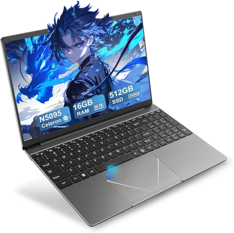 LEEDOW 15,6" FHD Laptop - Celeron N5095 16GB RAM LPDDR4 512GB SSD, Laptop PC Support Touch ID, WiFi5, Bluetooth4.2, USB3.0, Webcam, Backlit Keyboard, Lightweight Computer for Business, School, Work